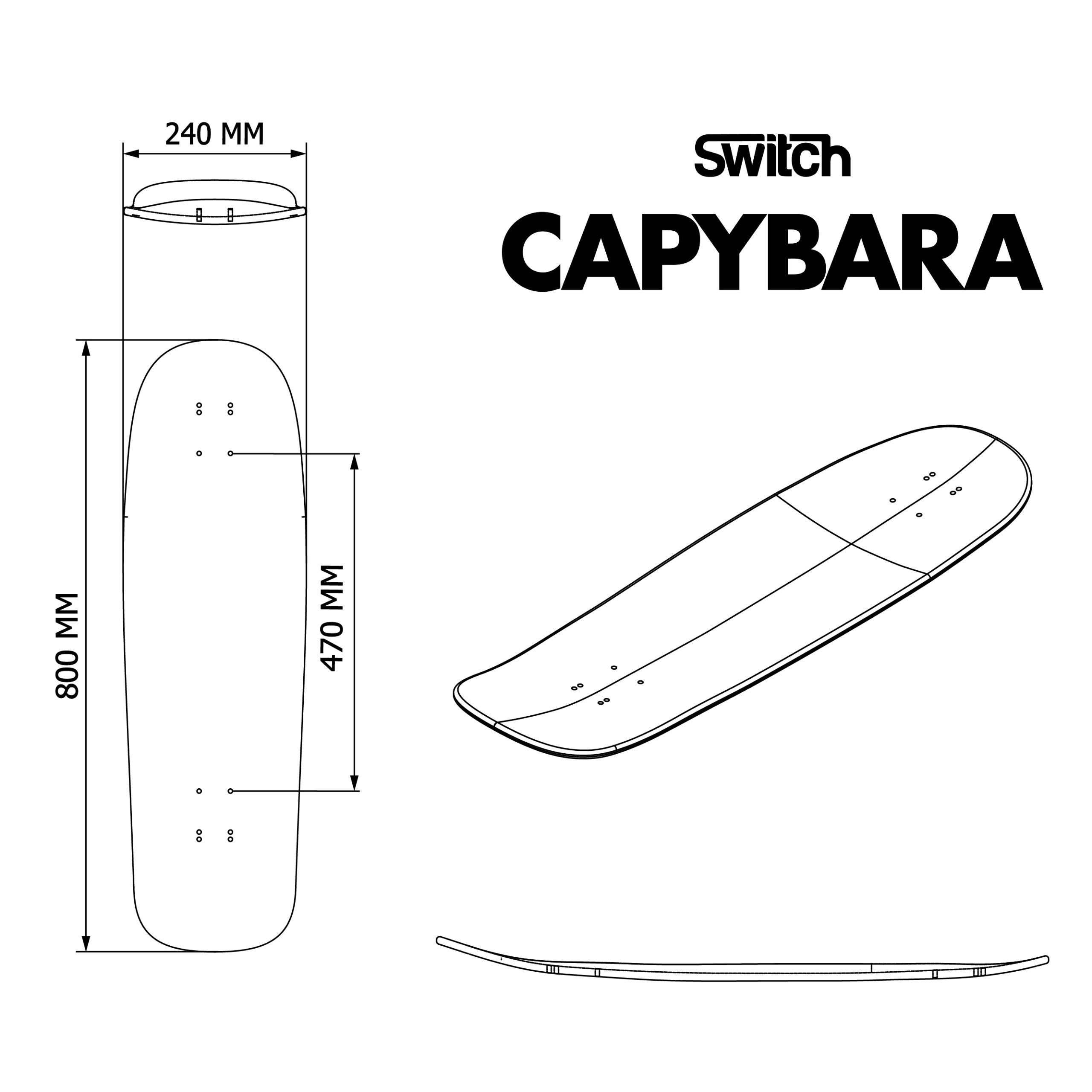 Switch Capybara 32 inch cruiser board skateboard deck technical infographic