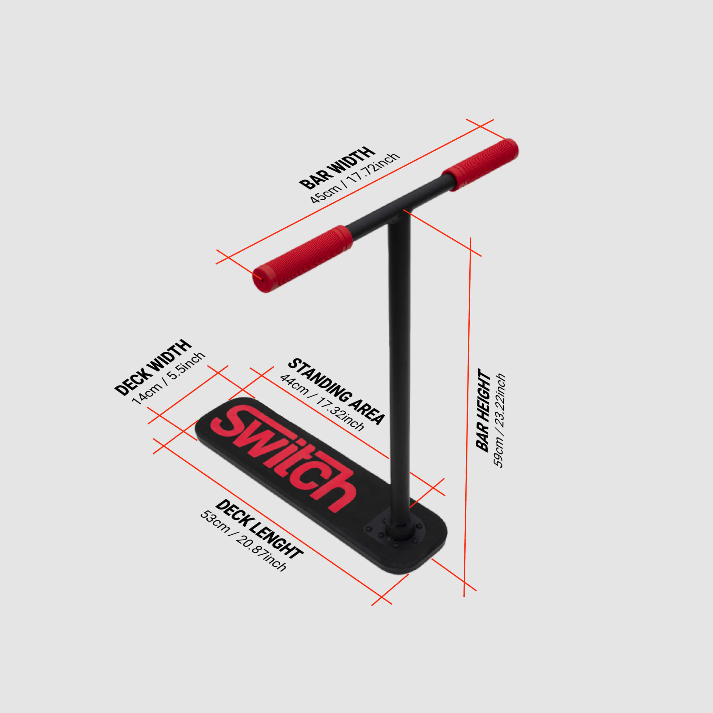 Trampoline Trick Scooter S Sizing and specification graphic