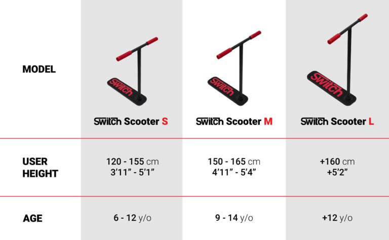 Switch Trampoline training trick scooter Size Chart
