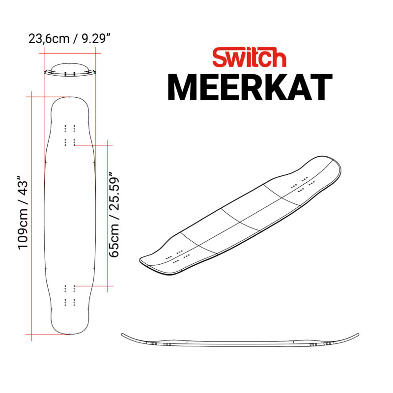 Switch Meerkat 43" dancing Freestyle Longboard Specification infographic