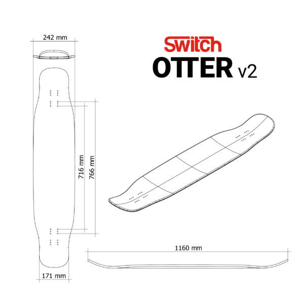 Otter v2 Dancing Longboard dimensions infographic