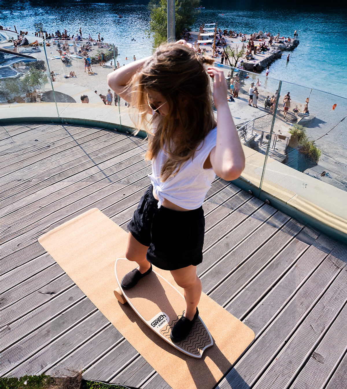 Girl training on surf Balance Board