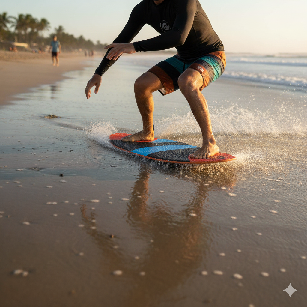 Rider skimboarding on a Switch board
